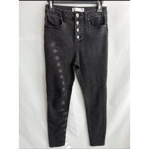 No Boundaries Skinny Charcoal Black Jeans High Waisted Button Front Size 7